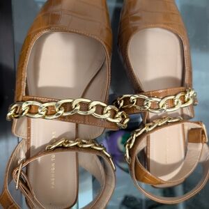 Fashion to Figure Tan Flats with Gold Chain